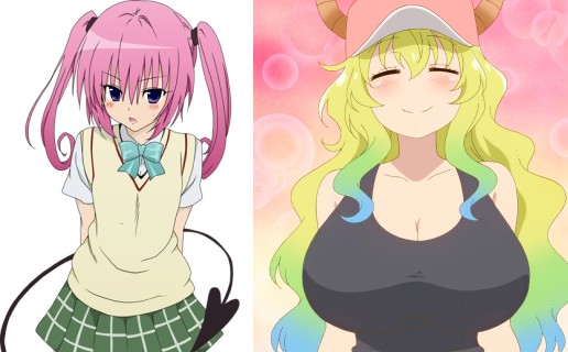 Left is Nana Deviluke from To Love Ru and right is Lucoa from the anime Miss Kobayashi