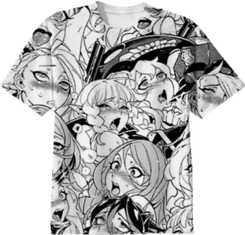 First version of the ahegao shirt that features various hentai characters